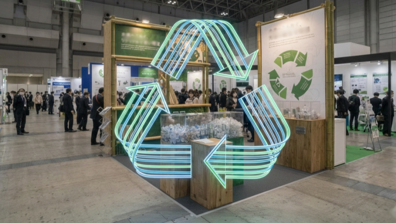 展示会パネルの再利用設計イメージ。フレームは共通で、グラフィックのみ差し替えることで複数回出展に対応する構造。